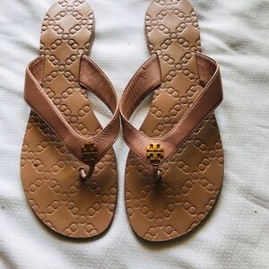 Tory Burch Tan Sandals with Gold Logo